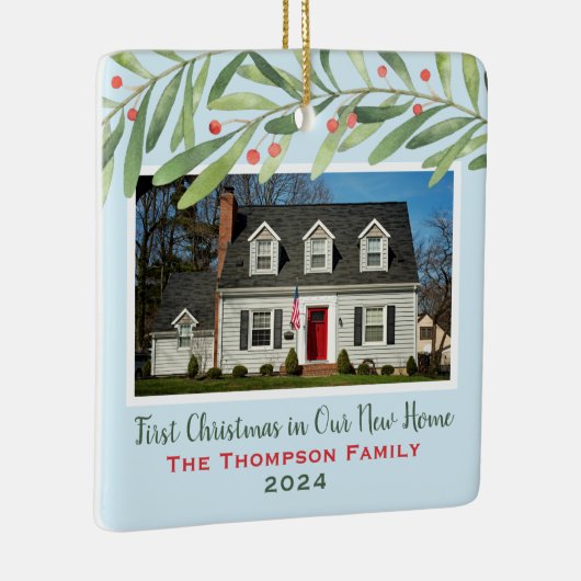 Eerste Kerstmis in onze New Home Greenerfoto Keramisch Ornament (Rechts)