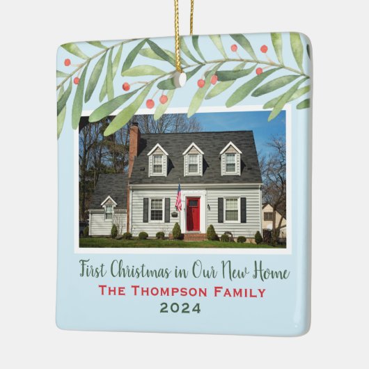 Eerste Kerstmis in onze New Home Greenerfoto Keramisch Ornament (Links)