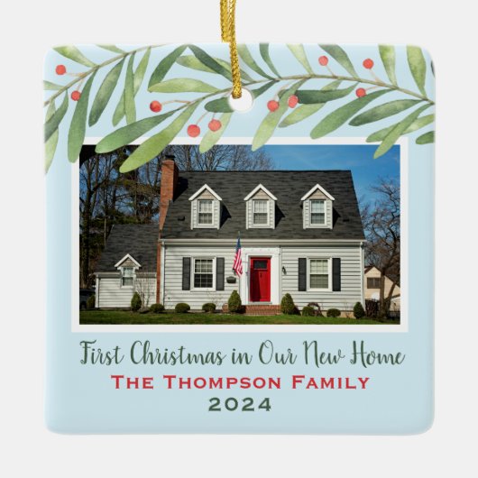 Eerste Kerstmis in onze New Home Greenerfoto Keramisch Ornament (Voorkant)