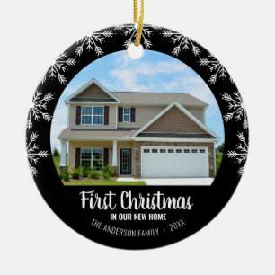 Eerste Kerstmis in onze New Home Photo Black Keramisch Ornament