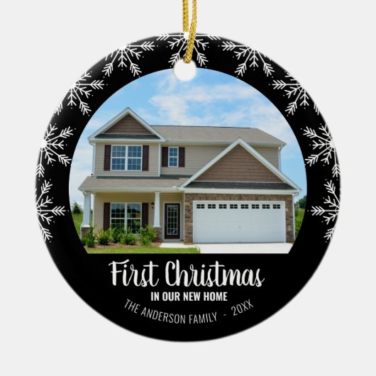Eerste Kerstmis in onze New Home Photo Black Keramisch Ornament (Voorkant)