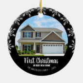 Eerste Kerstmis in onze New Home Photo Black Keramisch Ornament (Achterkant)