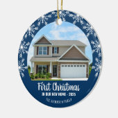 Eerste Kerstmis in onze New Home Photo Blue Keramisch Ornament (Links)