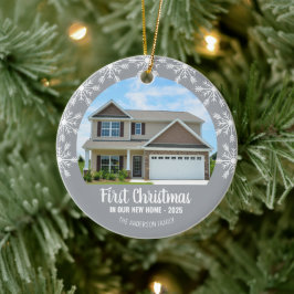 Eerste Kerstmis in onze New Home Photo Gray Keramisch Ornament