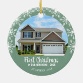 Eerste Kerstmis in onze New Home Photo Light Green Keramisch Ornament (Achterkant)
