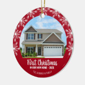Eerste Kerstmis in onze New Home Photo Red Keramisch Ornament (Links)