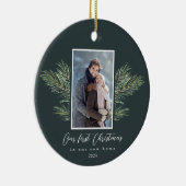 Eerste Kerstmis in onze New Home Pine Branch Foto Keramisch Ornament (Rechts)