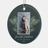 Eerste Kerstmis in onze New Home Pine Branch Foto Keramisch Ornament (Links)