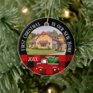 Eerste Kerstmis in onze New Home Red Truck Foto Keramisch Ornament