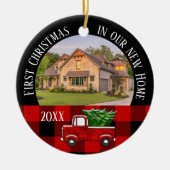 Eerste Kerstmis in onze New Home Red Truck Foto Keramisch Ornament (Voorkant)
