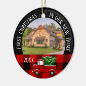 Eerste Kerstmis in onze New Home Red Truck Foto Keramisch Ornament (Links)