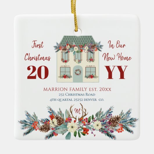 Eerste Kerstmis in onze nieuwe familie thuis. Keramisch Ornament (Voorkant)