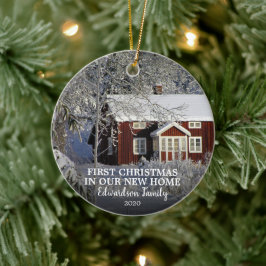 Eerste Kerstmis in onze nieuwe foto-familienaam Ho Keramisch Ornament