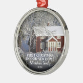 Eerste Kerstmis in onze nieuwe foto-familienaam Ho Metalen Ornament (Links)