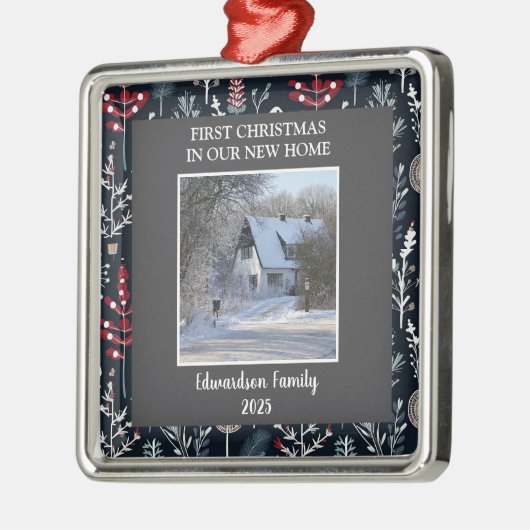 Eerste Kerstmis in onze nieuwe foto-familienaam Ho Metalen Ornament (Links)