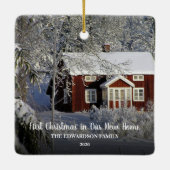 Eerste Kerstmis in onze nieuwe fotofamilie thuis Keramisch Ornament (Achterkant)