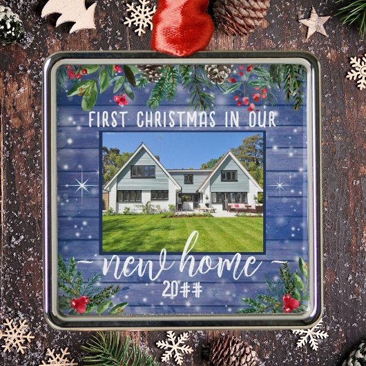 Eerste Kerstmis in onze nieuwe Home Photo Metal O Metalen Ornament