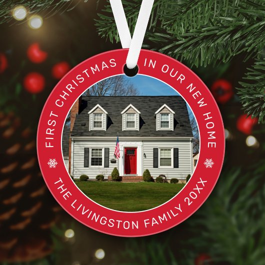 Eerste Kerstmis in onze nieuwe Home Red Custom Pho Ornament