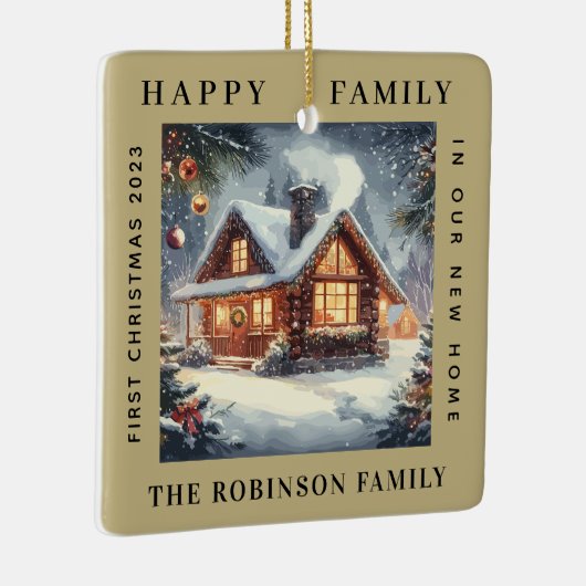 Eerste Kerstmis in onze nieuwe huis bos zand Ecru Keramisch Ornament (Rechts)