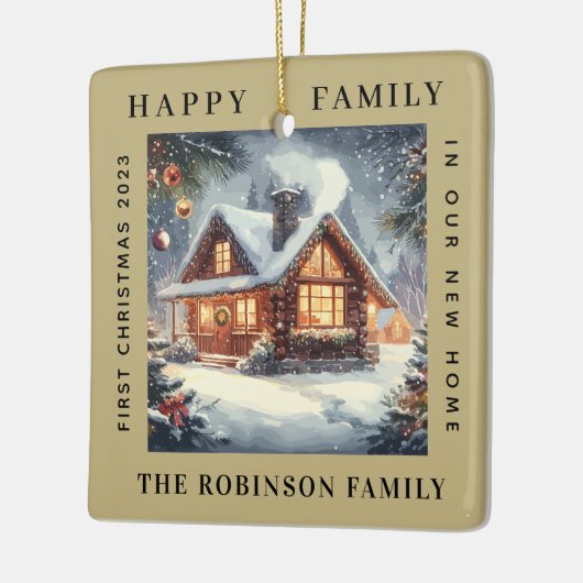 Eerste Kerstmis in onze nieuwe huis bos zand Ecru Keramisch Ornament (Links)