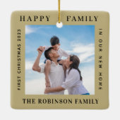 Eerste Kerstmis in onze nieuwe huis bos zand Ecru Keramisch Ornament (Achterkant)