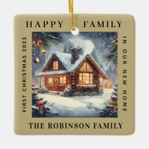 Eerste Kerstmis in onze nieuwe huis bos zand Ecru Keramisch Ornament