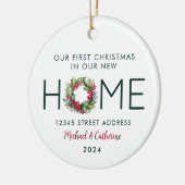 Eerste Kerstmis in onze Nieuwe Huis Waterverf Kran Keramisch Ornament (Links)