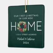 Eerste Kerstmis in onze Nieuwe Huis Waterverf Kran Keramisch Ornament (Links)