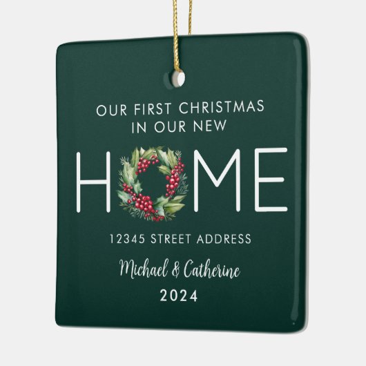 Eerste Kerstmis in onze Nieuwe Huis Waterverf Kran Keramisch Ornament (Links)