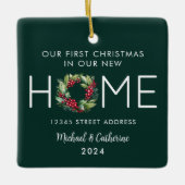 Eerste Kerstmis in onze Nieuwe Huis Waterverf Kran Keramisch Ornament (Voorkant)