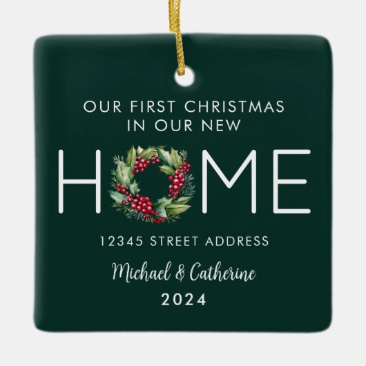 Eerste Kerstmis in onze Nieuwe Huis Waterverf Kran Keramisch Ornament (Voorkant)