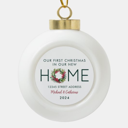 Eerste Kerstmis in onze Nieuwe Huis Waterverf Kran Keramische Bal Ornament (Voorkant)