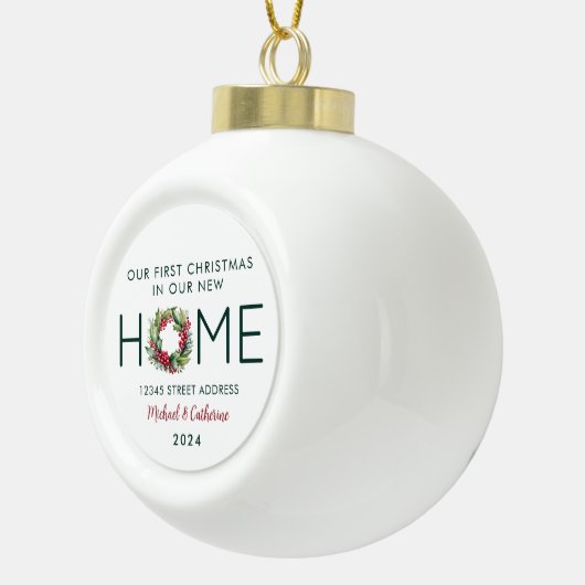 Eerste Kerstmis in onze Nieuwe Huis Waterverf Kran Keramische Bal Ornament (Rechts)