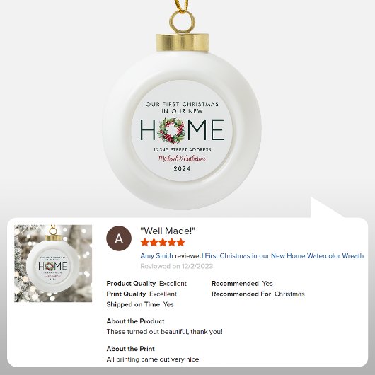 Eerste Kerstmis in onze Nieuwe Huis Waterverf Kran Keramische Bal Ornament