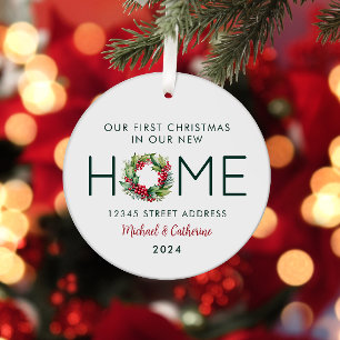 Eerste Kerstmis in onze Nieuwe Huis Waterverf Kran Metalen Ornament