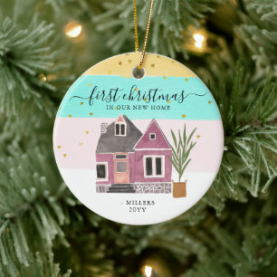 Eerste Kerstmis in onze nieuwe thuisfeestdag Keramisch Ornament