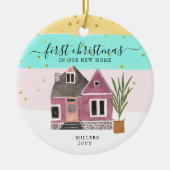 Eerste Kerstmis in onze nieuwe thuisfeestdag Keramisch Ornament (Voorkant)