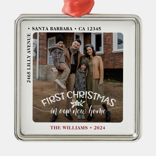 Eerste Kerstmis in onze nieuwe thuisfoto Metalen Ornament (Voorkant)