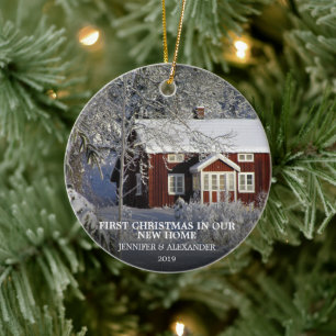 Eerste Kerstmis in onze nieuwe zelffoto Keramisch Ornament