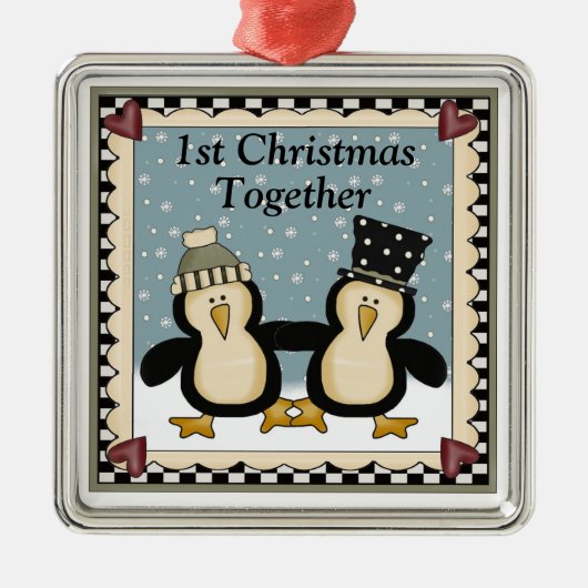 Eerste Kerstmis in Penguin Gift Metalen Ornament (Voorkant)