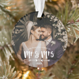 Eerste Kerstmis in penseelscript, Mr Mrs. Foto Ornament