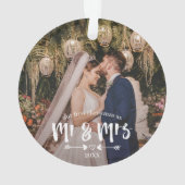 Eerste Kerstmis in penseelscript, Mr Mrs. Foto Ornament (achterkant)