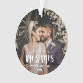 Eerste Kerstmis in penseelscript, Mr Mrs. Foto Ornament (voorkant)