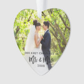 Eerste Kerstmis in penseelscript, Mr. & Mrs Foto Ornament (voorkant)