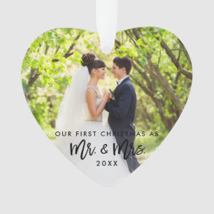 Eerste Kerstmis in penseelscript, Mr. & Mrs Foto Ornament