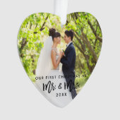 Eerste Kerstmis in penseelscript, Mr. & Mrs Foto Ornament (voorkant)