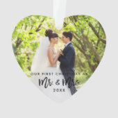 Eerste Kerstmis in penseelscript, Mr. & Mrs Foto Ornament (achterkant)