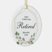 Eerste Kerstmis in ruste Moderne Greenery Gold Lij Keramisch Ornament (Rechts)