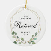 Eerste Kerstmis in ruste Moderne Greenery Gold Lij Keramisch Ornament (Voorkant)