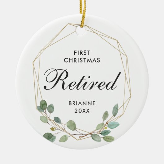 Eerste Kerstmis in ruste Moderne Greenery Gold Lij Keramisch Ornament (Voorkant)